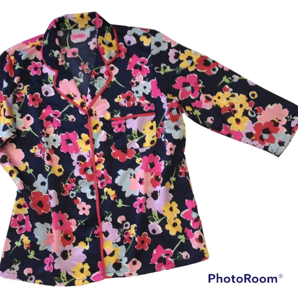 Kate Spade Wildflower Bouquet Pajama Top Colorful Blue and Pink Floral